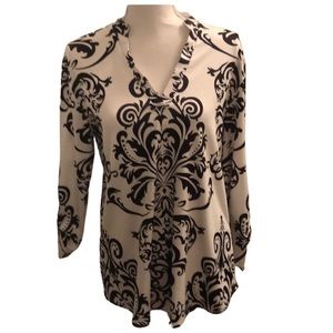Ladies V-Neck Black and White Blouse